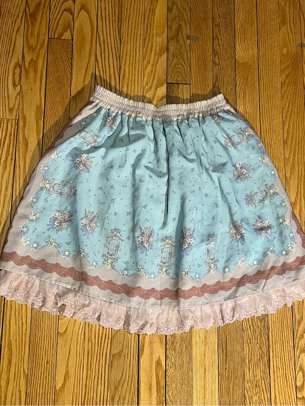 Axes Femme Light Blue Floral Lace Trim Skirt